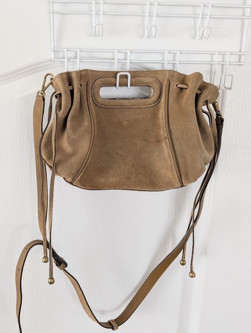 Gerard Dare Dany Mini suede Leather Top Handle crossbody Handbag camel brown